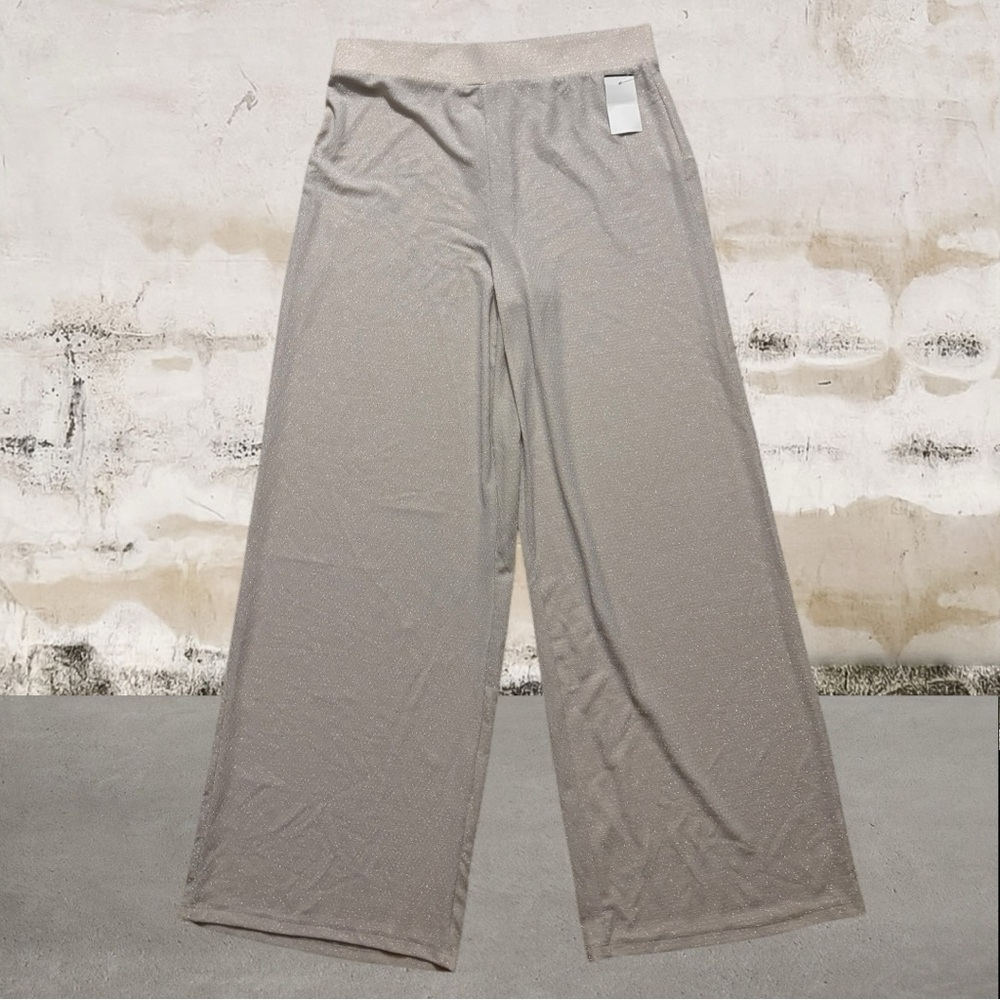 Wide-Leg Shimmery Lounge Pants - Beige NWT